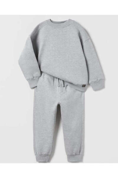 Argün kidss Unisex Kids Gray Melange Basic Oversize Sweatshirt and Sweatpants...