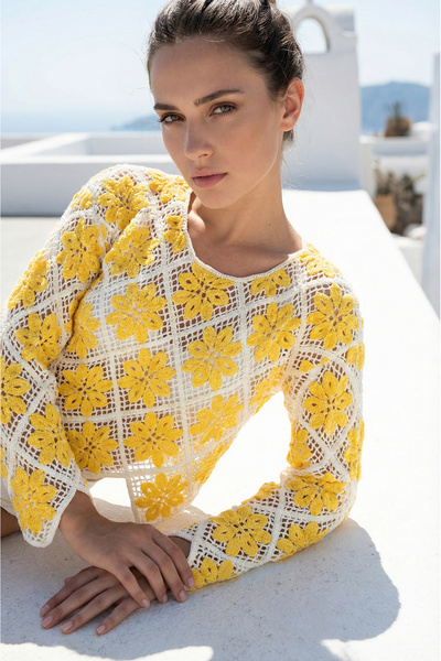 KAREN TEKSTİL Crop cu broderie din dantelă cu model floral