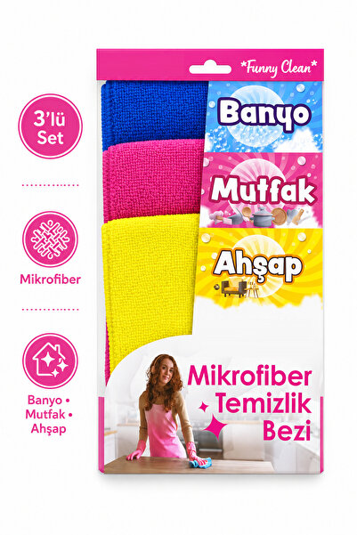 GÜZELYÜZ AVM 3’lü 30x30 Mikrofiber Temizlik Bezi Seti Banyo Mutfak Ahşap Gene...