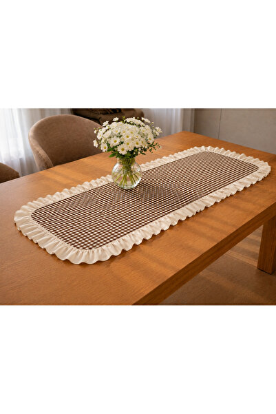 ŞAH TEXTILE DESIGN Ham keten fırfırlı mini pötikareli vintage runner 40x110