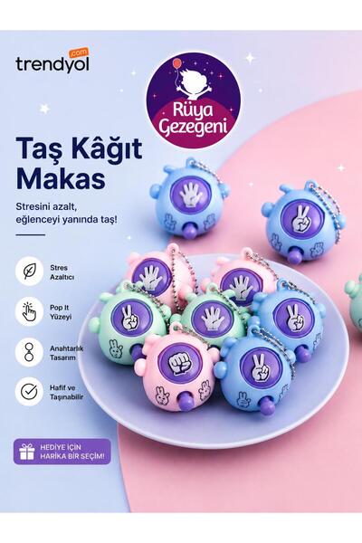 Rüya Gezegeni 1 Adet Mini Taş - Kağıt - Makas Oyunu Anahtarlık , Parmak Oyunc...
