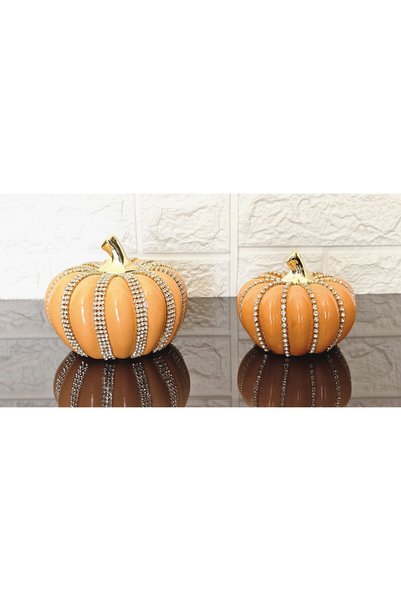 atabey home TURUNCU TAŞLI 2'Lİ KABAK BİBLO & FİGÜR BÜYÜK 10 CM KÜÇÜK 8 CM