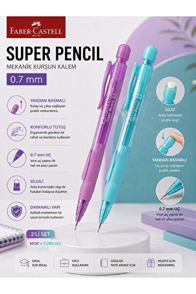 Faber Castell Faber-Castell Super Pencil 0.7 Uçlu Kalem 2 Adet | Yandan Basma...