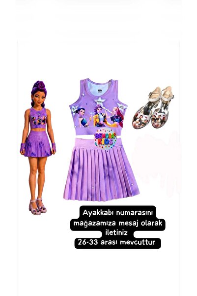 bemora kids kpop huntrix mor etek bluz alt üst 2 li takım şort etek + kpop hu...