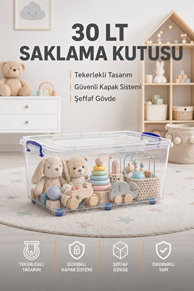 Wumboo Tekerlekli 30 Litre Oyuncak Saklama Kutusu, Oyuncak Düzenleyici-Çocuk ...