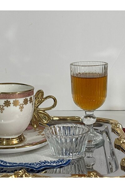 zaTen Pazar 12 Piece Pota Kahve Yanı Set 6 Glass Cups 6 Glass Turkish Coffee ...