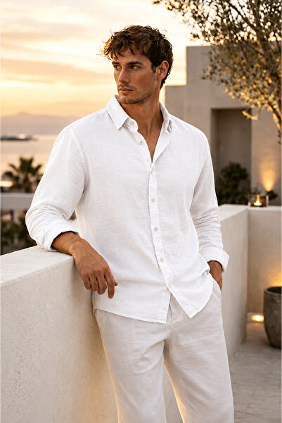 oneoff Breathable Half Oversize Muslin Fabric Long Sleeve Collared Men's Shirt