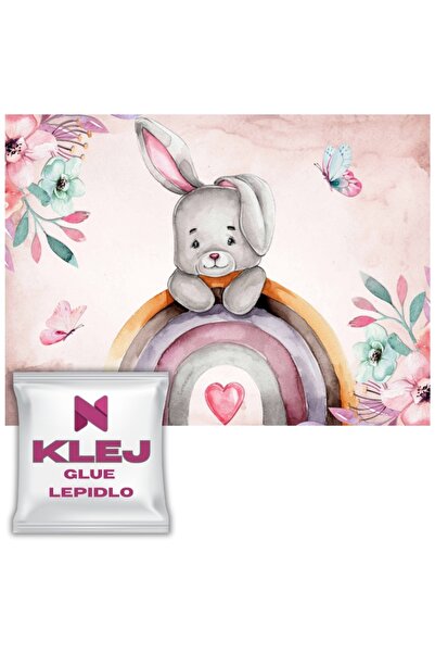 Naklejkomania Fototapet Pastel Pentru Camera Unei Fete, Iepurasul Curcubeu, 2...