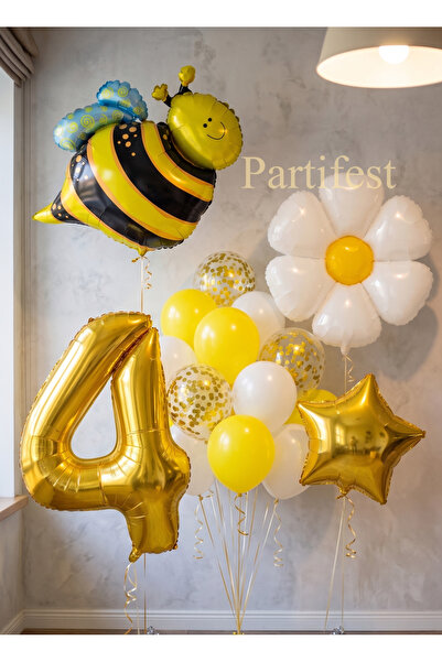 Partifest Bee Arı ve Papatya Konsept Yaş Balon Set Bee Arı ve Papatya Tema Pa...