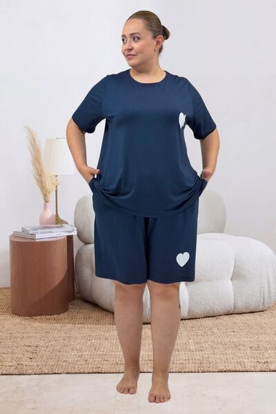 Eslina 67807 Plus Size Printed Shorts-T-Shirt Pajama Set - Petrol