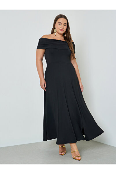 Styli Plus Size Off Shoulder A-Line Maxi Dress