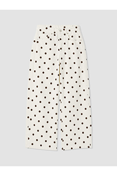 LC Waikiki New Season Lcw Modest White Wideleg Polka Dot Women's Jean Trousers