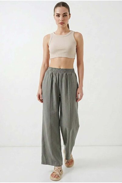 Generic Brand Women's Elastic Waist Wide Leg Gray Palazzo Trousers