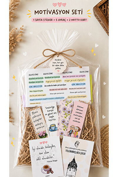 Güçlenme Seti | Motivasyon Sticker Seti, Kitap Ayracı ve Motto Kartları Hediye Kutusu