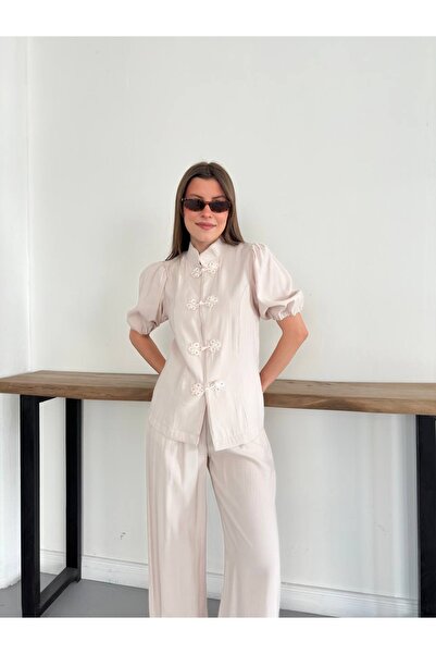 Ekim Store Set bluză și pantaloni chinezești cu nasturi