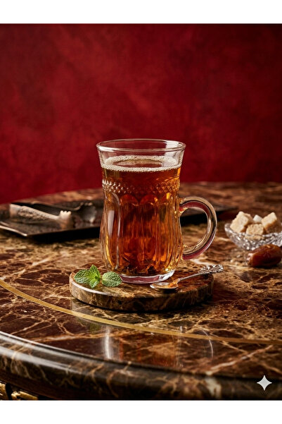 çukurova home Crystal Glass Tea Cup with Handle (140 ml) 4 Pieces