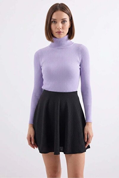Generic Brand Women's Turtleneck Fit Cut Knitwear Lilac Sweater