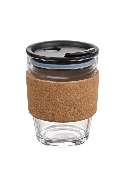 OEM Pahar din sticlă negru cu capac, 300 ml, reutilizabil pentru cafea, apă s...