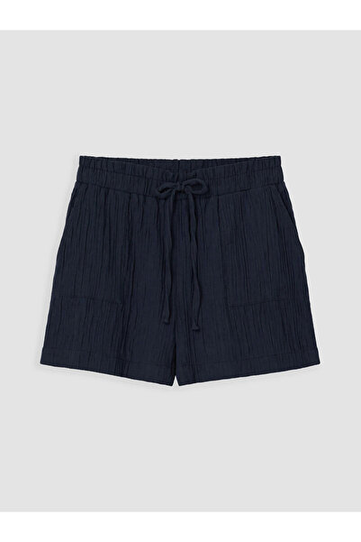 LC Waikiki Navy Blue Women's Muslin Shorts with Elastic Waist