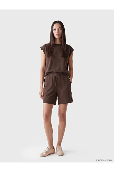 LC Waikiki Brown Soft Touch Women's Shorts with Stripes on the Sides