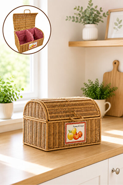 KaiHome 2 Bölmeli Rattan Sebzelik Sepet - Hasır Kapaklı Patates Soğan Sebze S...