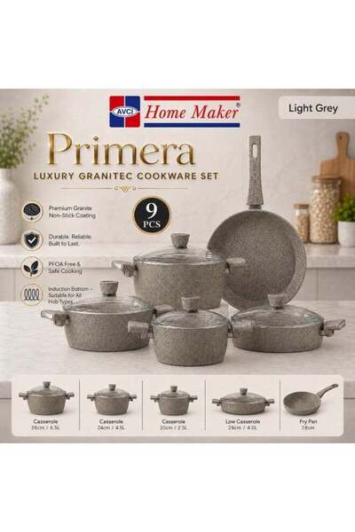AVCI HOME MAKER Primera Luxury Granitec 9 Piece Non-Stick Cookware Set With G...