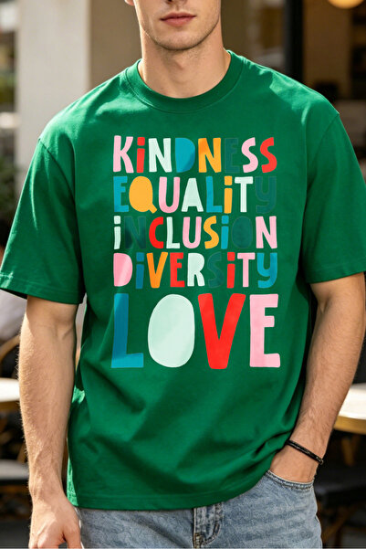 Fleck Casual Style T Shirts For Men Colorful Typography Kindness Equality Inc...