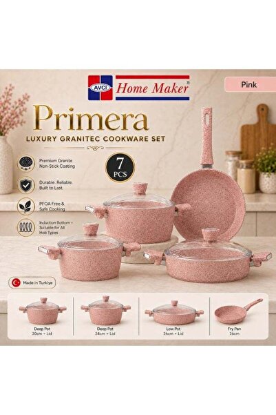 AVCI HOME MAKER Primera Luxury Granitec 7 Piece Non-Stick Cookware Set With G...