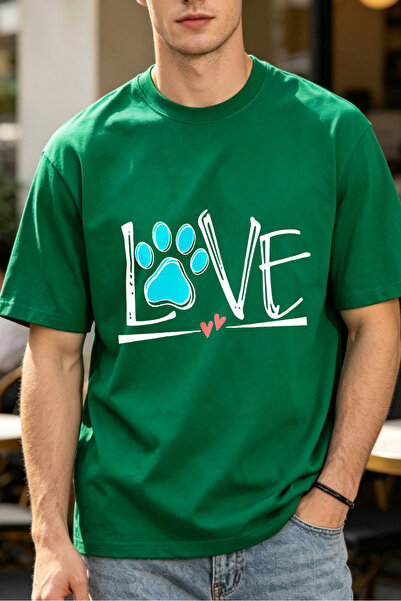 Fleck Casual Style T Shirts For Men Love Paw Print Design Mens Printed T Shirts