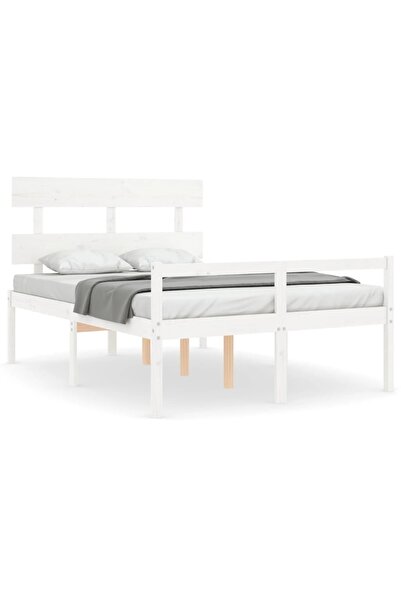 vidaxl Cadru de pat senior cu tăblie, 120x200 cm, alb, lemn masiv