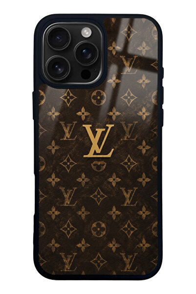 Spoyi iPhone 16 Pro Max Brown Gold LV Tasarımlı Glossy Telefon Kılıfı