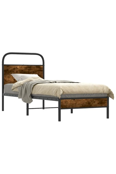 vidaxl Cadru de pat fără saltea 80x200cm Stejar fumuriu lemn prelucrat
