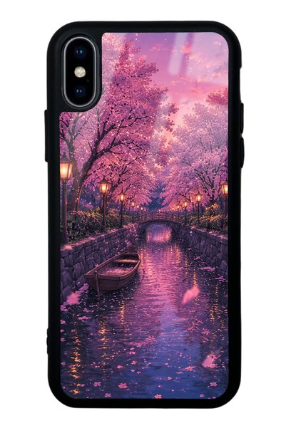 Spoyi iPhone X - XS Sakura Twilight Canal Design Glossy Phone Case