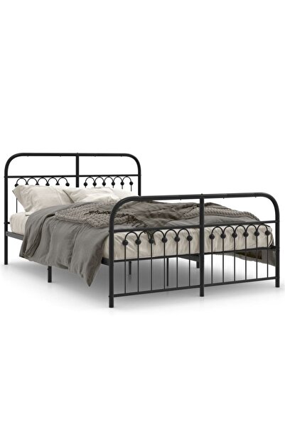 vidaxl Cadru pat metalic cu tăblie de cap/picioare, negru, 137x190 cm
