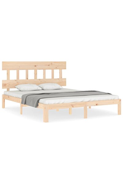 vidaxl Cadru de pat cu tăblie, king size, lemn masiv