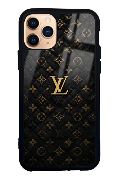 Spoyi iPhone 11 Pro Black Gold LV Tasarımlı Glossy Telefon Kılıfı