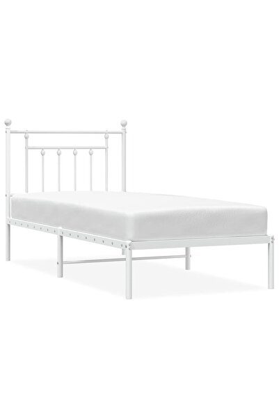 vidaxl Cadru pat metalic cu tăblie, alb, 90x200 cm