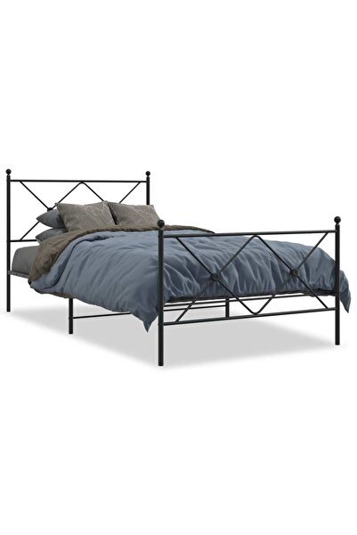 vidaxl Cadru pat metalic cu tăblii de cap/picioare, negru, 100x190 cm