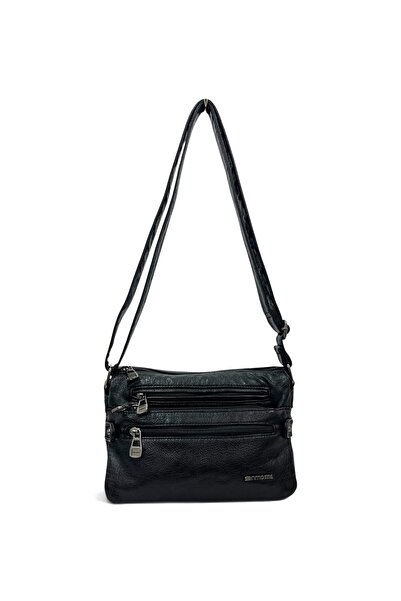 Sanmorris Multi-Compartment Washed Leather Women's Crossbody Shoulder Bag (Me...