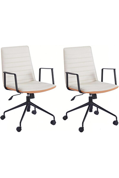 GoldenLike 2PCS Mid-Back Faux Leather Office Chair, Adjustable Height Swivel ...