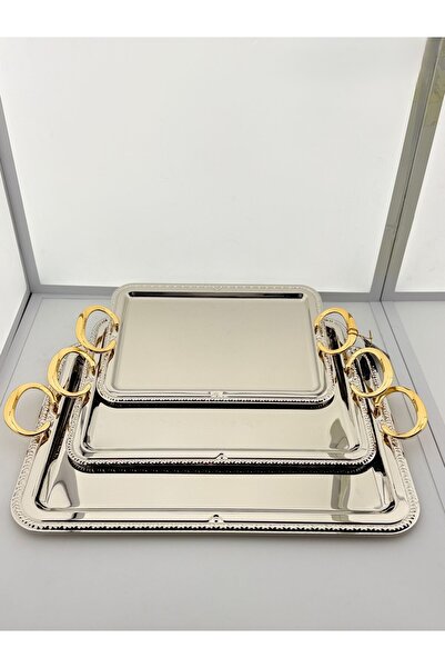 Generic New Design Tabaq Serving Set 3 Pieces in 3 Different Sizes Steel Brac...