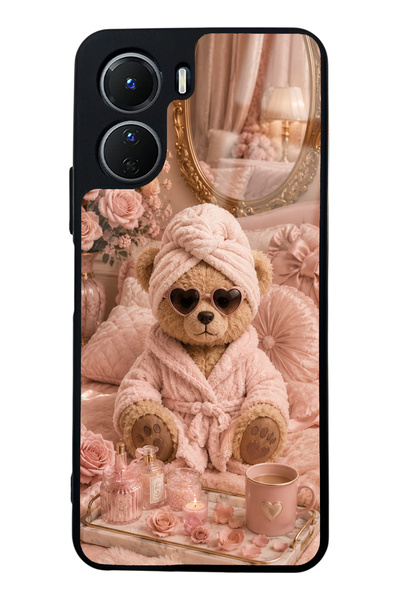 Spoyi Vivo Y16 Glossy Phone Case with Pink Teddy Spa Design