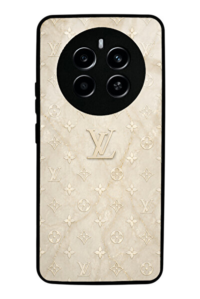 Spoyi Realme 12 Krem Gold LV Tasarımlı Glossy Telefon Kılıfı