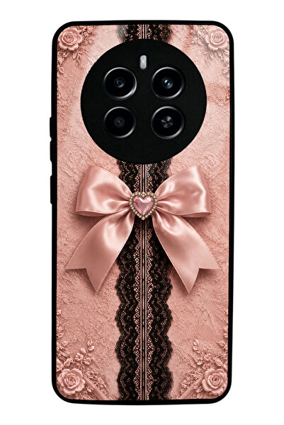 Spoyi Realme 12 Pro Plus Pink Lace Bow Tasarımlı Glossy Telefon Kılıfı