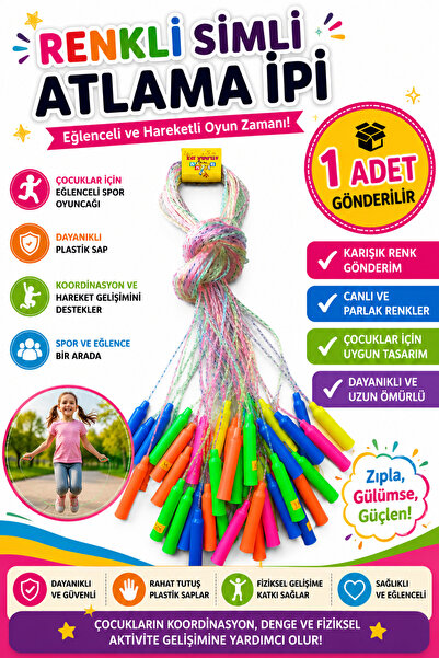 Emrah Gültekin Renkli Simli Atlama İpi Çocuk Spor Oyuncağı Dayanıklı Plastik ...