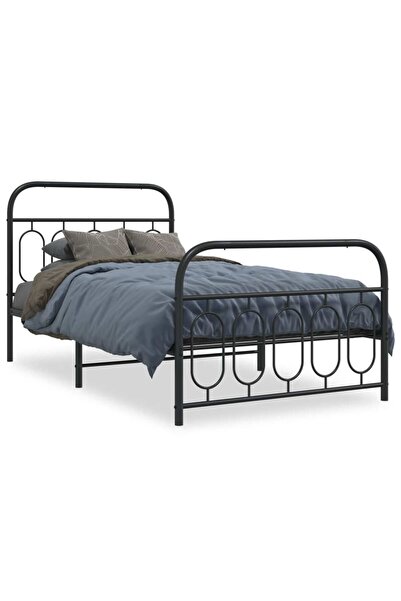 vidaxl Cadru pat metalic cu tăblii de cap/picioare, negru, 107x203 cm