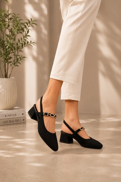 Celira Rns Women's Black Buckle Satin Heeled Shoes 4 cm