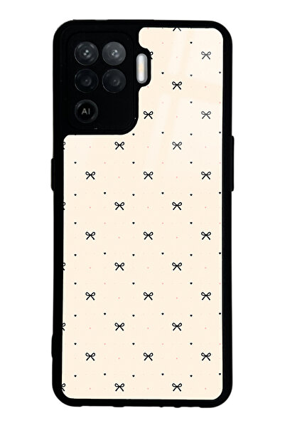 Spoyi Oppo Reno 5 Lite Bej Coquette Pattern Tasarımlı Glossy Telefon Kılıfı