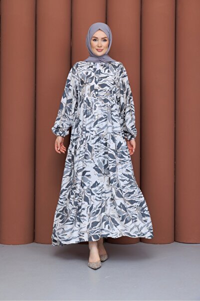 PAVENTİ Modal Dress Big Leaf Black