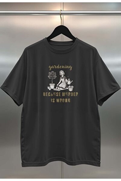 buzagi tasarım ürünleri Murder Is Wrong Digital Print Black T-Shirt